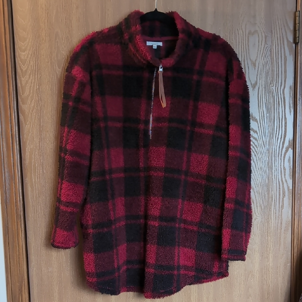 Maurices Red and Black Fleece Pullover